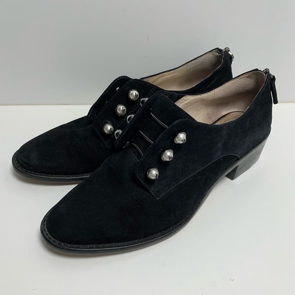 Louise et Cie size 7 black suade loafer oxfords shoes pearl zip back - Picture 10 of 10